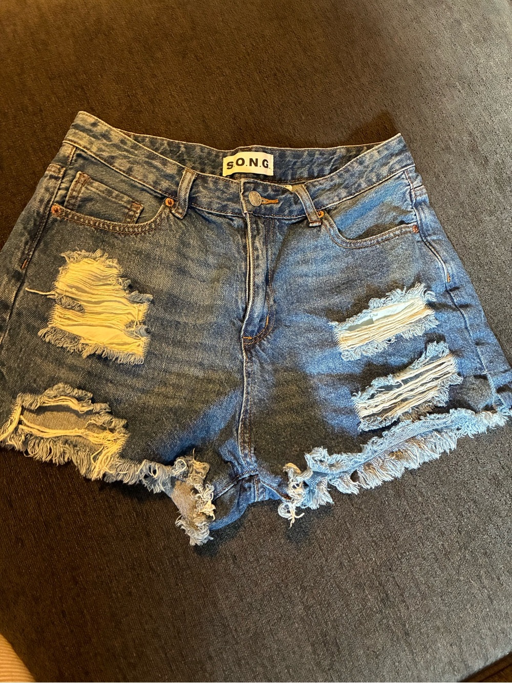 S.O.N.G. Distressed High-Rise Denim Shorts - Blue
